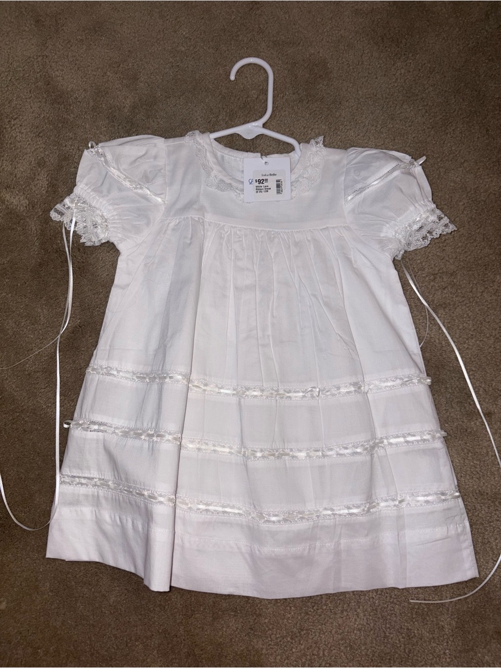 Girls' White Lace-Trim Pleated Formal Dress